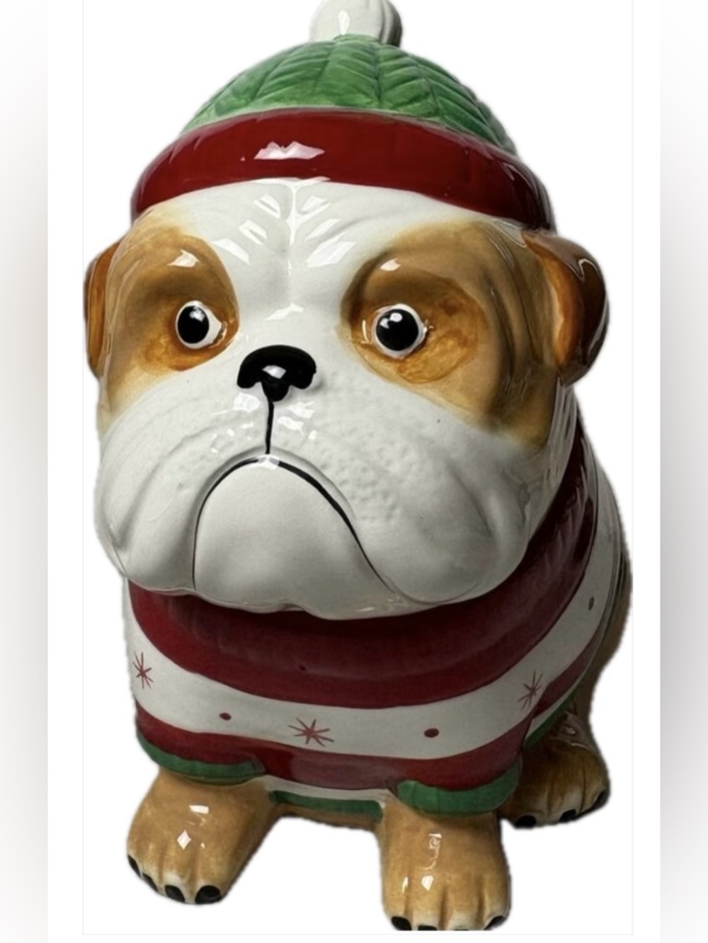 Sleigh Bell Bistro Ceramic English Bulldog Cookie Jar - Handpainted Never Used